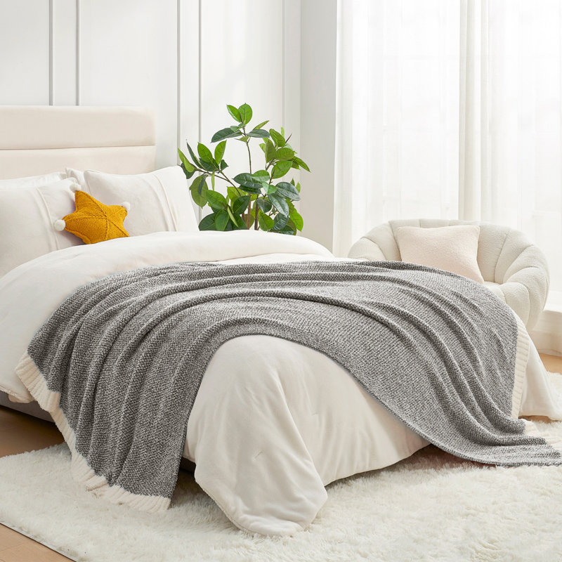  Jeté tricoté réversible Heather Knit, L 80 po x l 60 po , Gris foncé