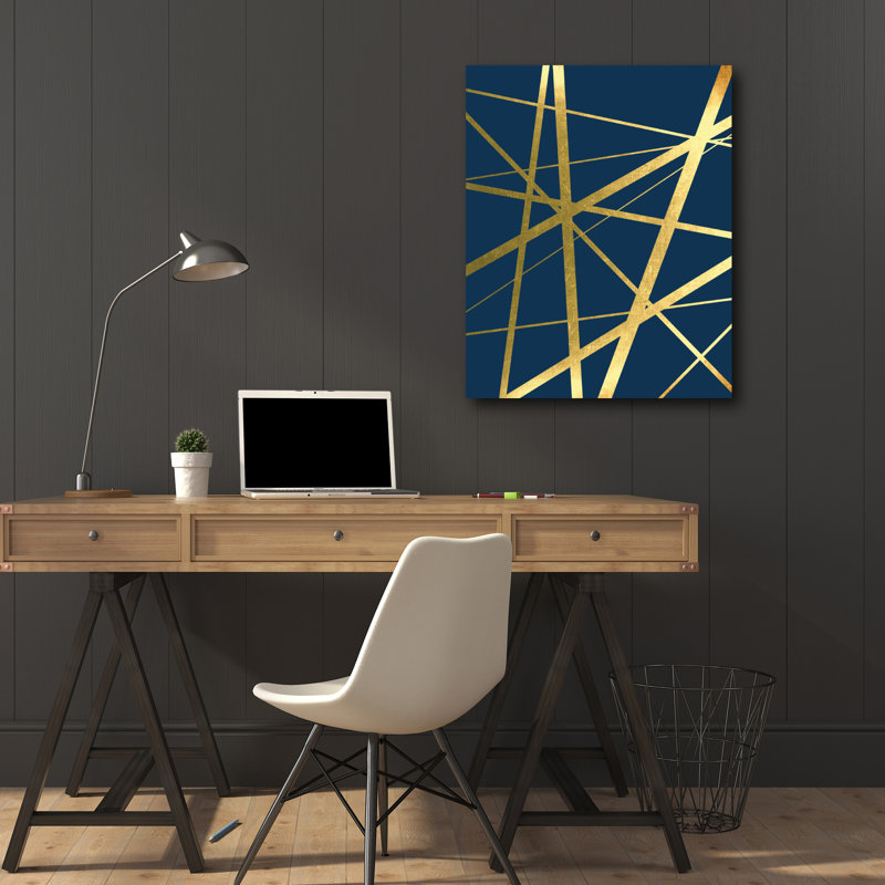 « metallic lines marine i », impression sur toile tendue, H 20 po x l 16 po x P 1,5 po