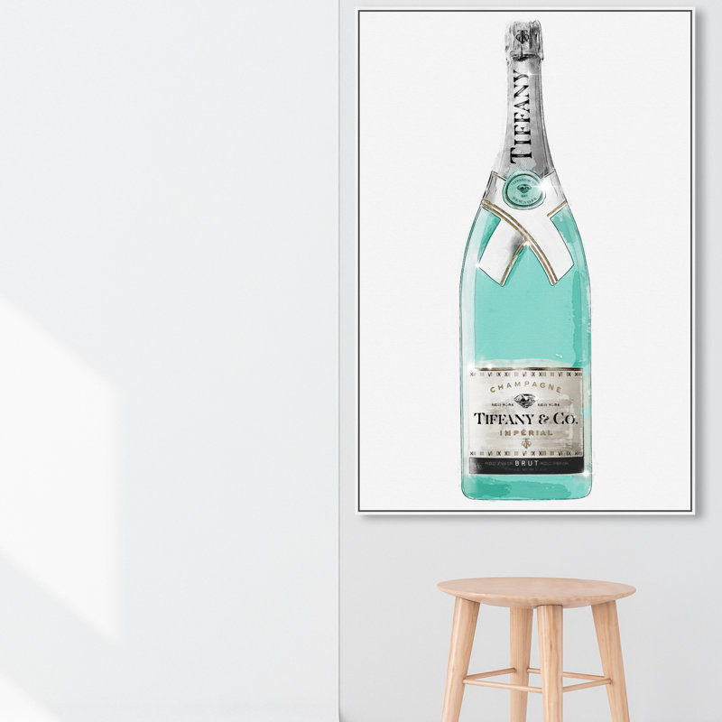 «Drinks and Spirits Priceless Champagne Bottle» par Oliver Gal, impression sur toile, H 54 po x l 36 po, Cadre blanc
