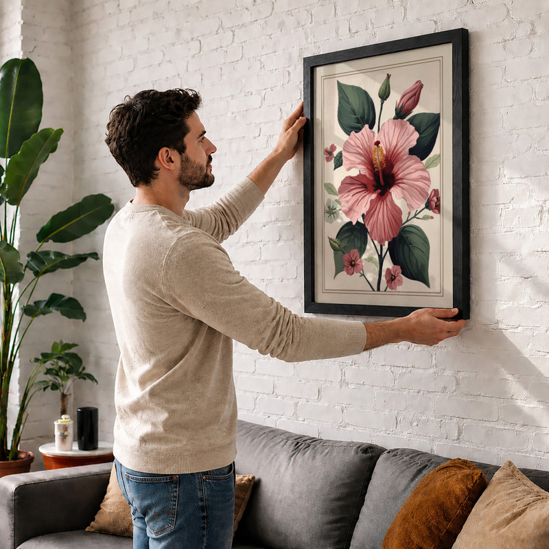 Hibiscus Study Botanical - Framed Print, Walnut, A1 - 84.1 x 59.4 cm