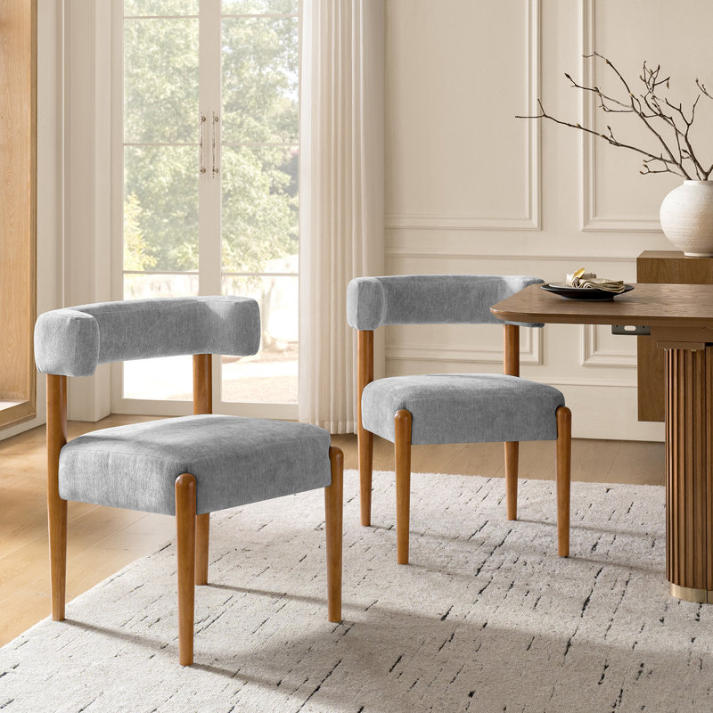  Lambrecht 24.25''W Modern Chenille Dining Chairs with Solid Wood Legs (Set of 2), Fog