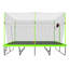 Trampoline rectangulaire 10 pi x 17 pi avec tissu vert, tubes en acier galvanisé thermolaqué noir avec système de panier de basketball