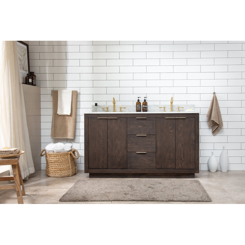 Ensemble de meuble-lavabo double 60 po Charlyann, Chêne brun, 60"