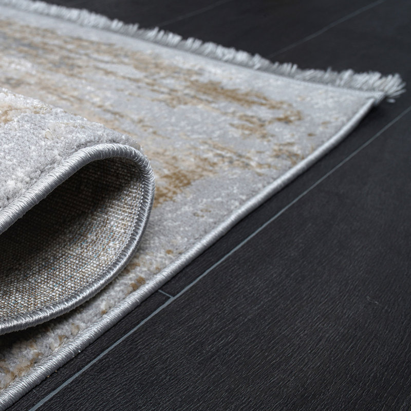 Tapis gris / beige / crème en polypropylène tissé à la machine Algiers, Rectangle 3 pi 3 po x 4 pi 11 po