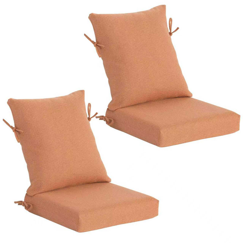 20" x 22"  Foldable Outdoor Dining Chair Cushion with Strap  (Set of 2) -  Water Resistant Design, Tangerine