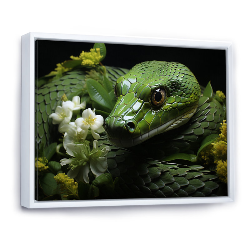 «Snake Serpentine Whispers», reproduction d'art sur toile, H 16 po x l 32 po x P 1 po, Cadre flottant blanc