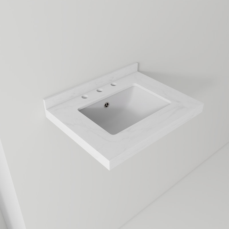24" x 18.3" Carrara White Artificial Marble Bathroom Vanity Top with Integrated Sink with 3-Hole Faucet Configuration, Top Only