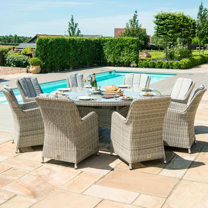 Balcom 8 Seat Round Rattan Fire Pit Dining Set - with Lazy Susan