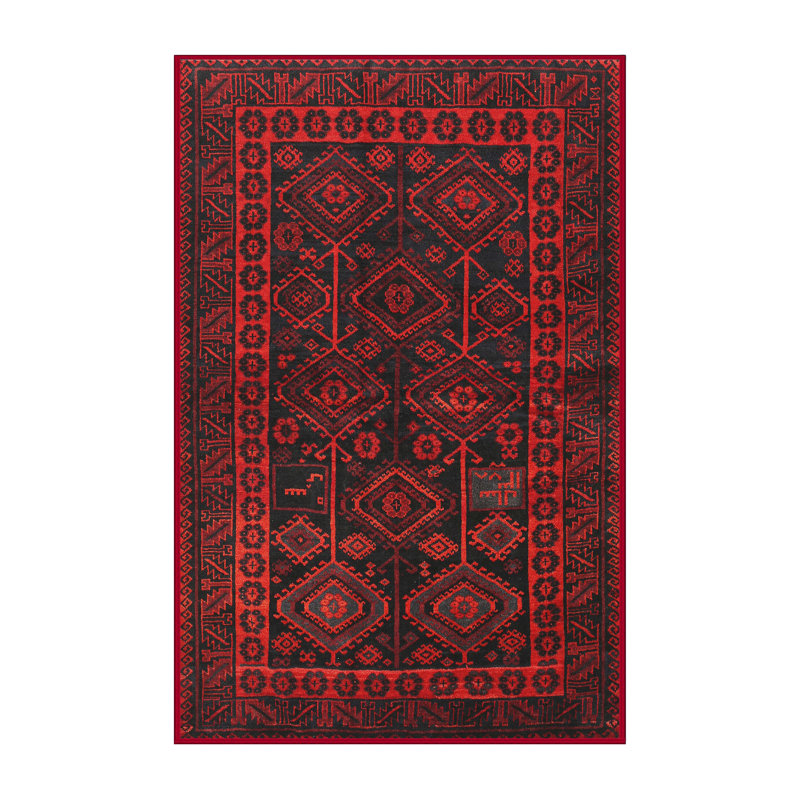 Tapis traditionnel rouge / noir, Rectangle 5 pi x 7 pi