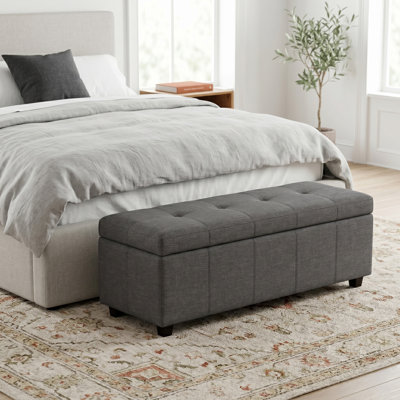 Banc repose-pieds rectangulaire avec rangement capitonné et rangement caché en cuir végétalien contemporain l 48 po Castleford
