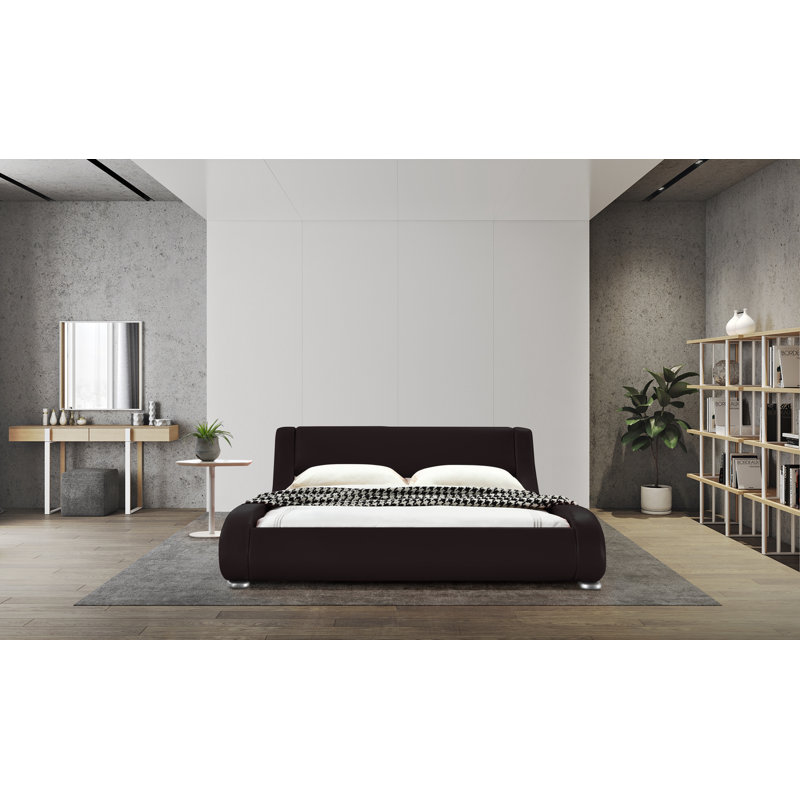 Albricus Upholstered Sleigh Bed, California King, Dark Brown