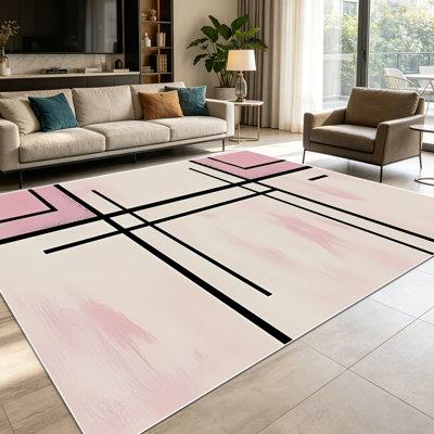 Tapis à motif géométrique abstrait et minimaliste rose 1PC pour salon, doux et confortable, convenant à toutes les saisons, facile à entretenir et lavable à la machine, tapis de table sous la table convenant à la salle à manger, à la chambre à coucher ...