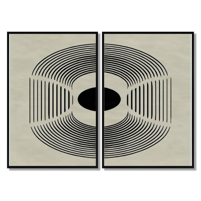 Vortex rétro noir et beige - art moderne sur toile de style Mid-Century, art mural moderne noir Mid-Century 2 pièces, Noir