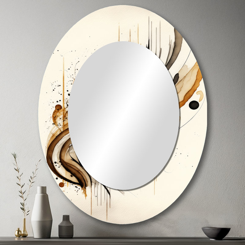 Brown And Black Movement I - Brown Oval Wall Mirror Decor, 43" x 33"