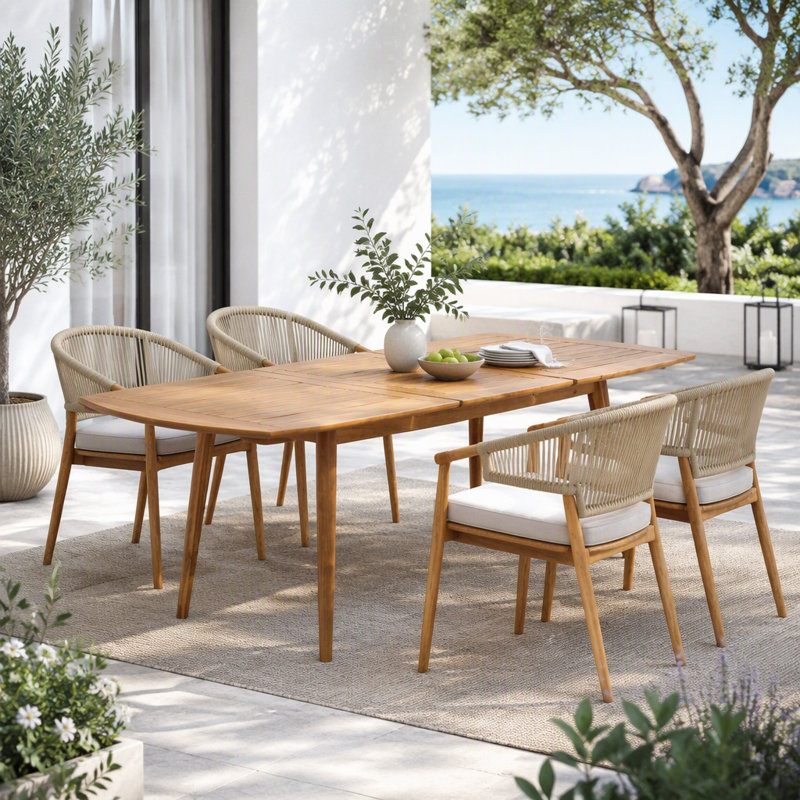 Table de salle à manger extensible extérieure en bois d'acacia, Teck