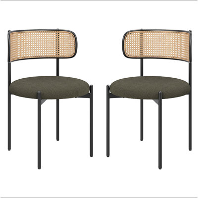 Ensemble de 2 chaises de salle à manger rembourrées Modern, chaises de salle à manger à dossier en rotin et chaises de cuisine décoratives avec pieds en métal