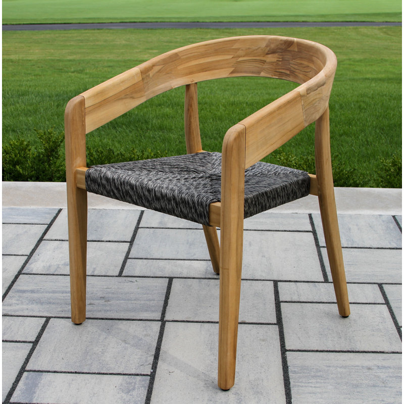 Chaise empilable en teck et câble en osier, paq. 2, Gris