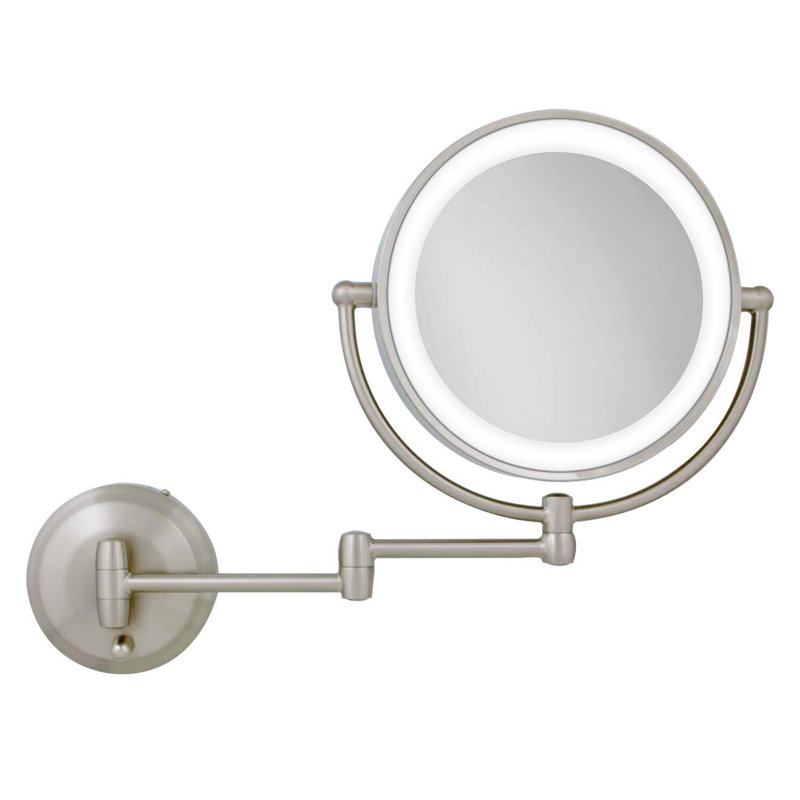 Miroir de beauté mural à double grossissement sans fil avec éclairage DEL 5X / 1X, nickel satiné