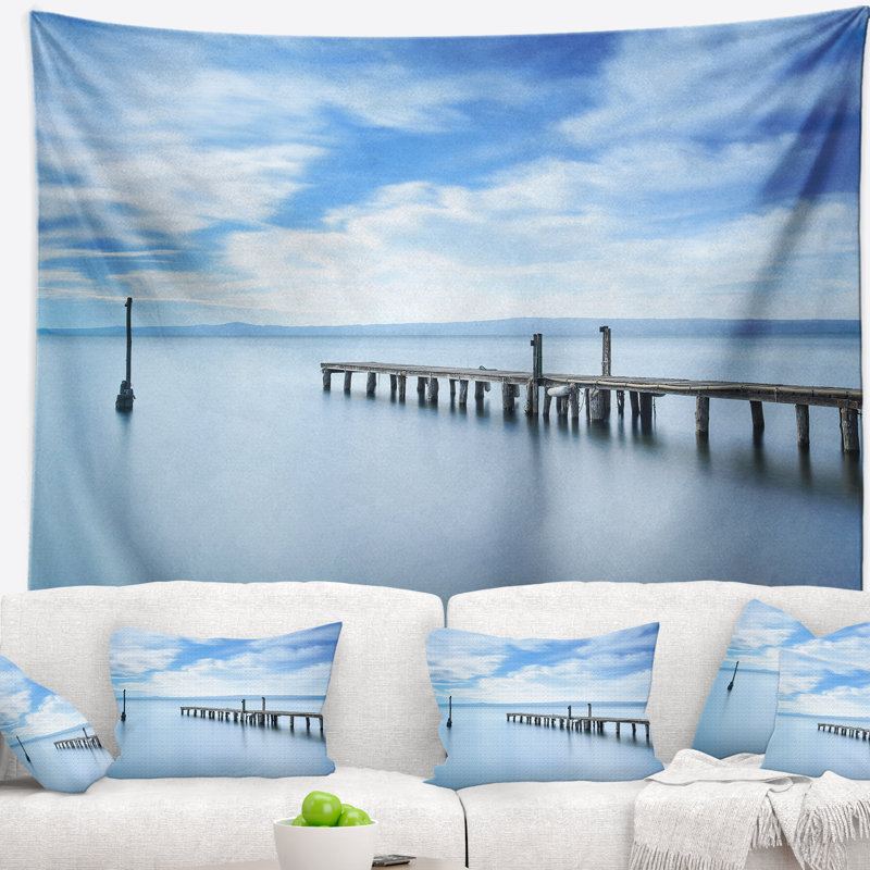 Tapisserie paysage marin et ciel bleu, H 32 po x l 39 po