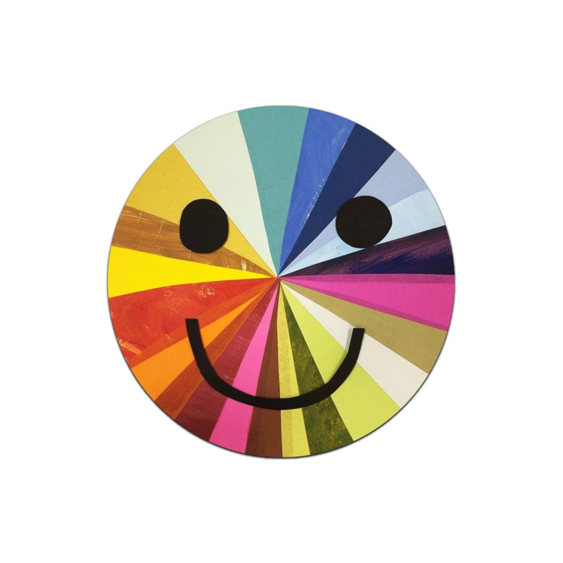 Smiley Face Themed Colorful Round Woven Floor Rug, Round 5'