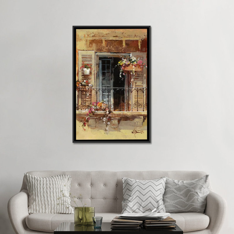«Balcon IV», reproduction sur toile, H 26 po x l 18 po x P 1,5 po, Toile avec cadre noir, Pas de tapis