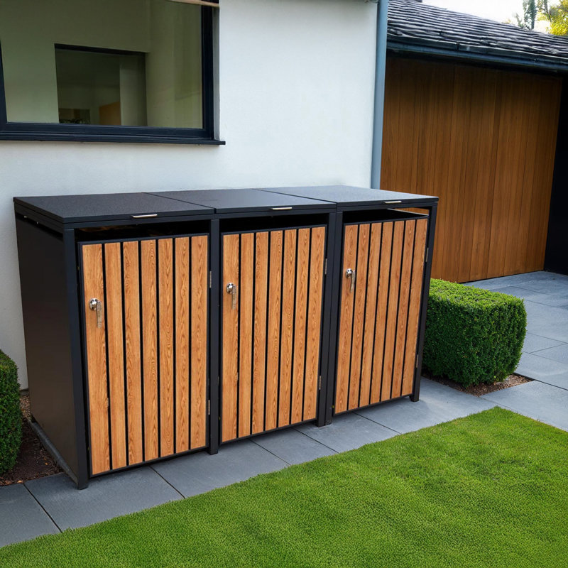 Wheelie Bin Covers Triple Bin Store, Anthracite/Brown