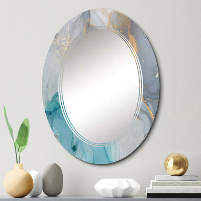 Encre liquide turquoise et bleue - Miroir mural moderne ovale