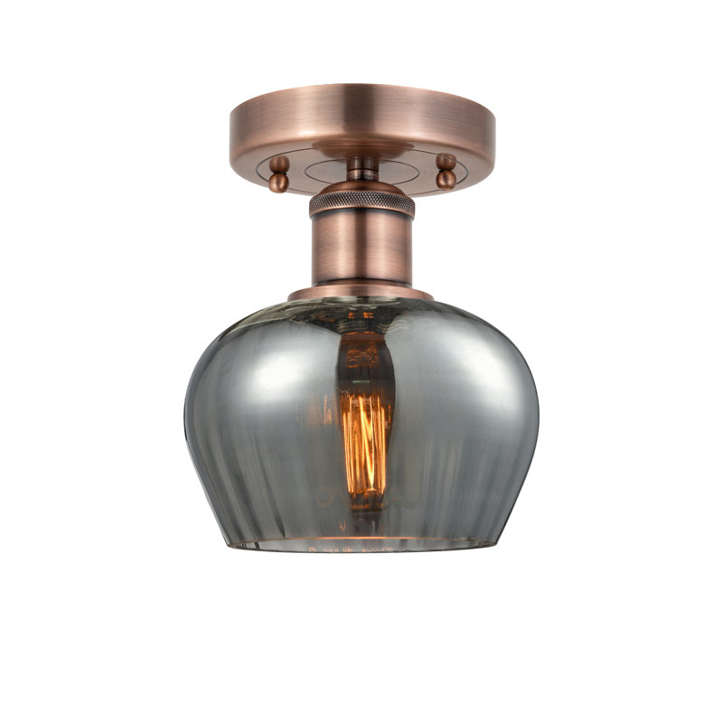 Plafonnier semi-encastré Noille Glass, Plaqué couleur fumée, Bronze, H 11,5 po x l 11 po x P 11 po