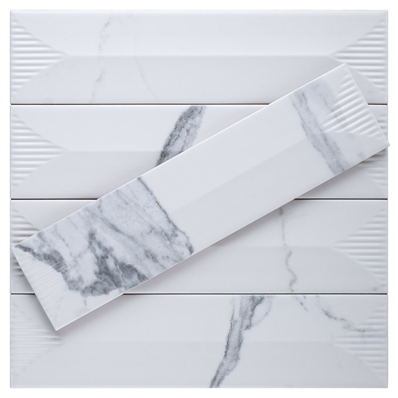 Carreau de mur de métro en céramique 2,95 po x 11,81 po Paloma Calacatta, Piramide blanc