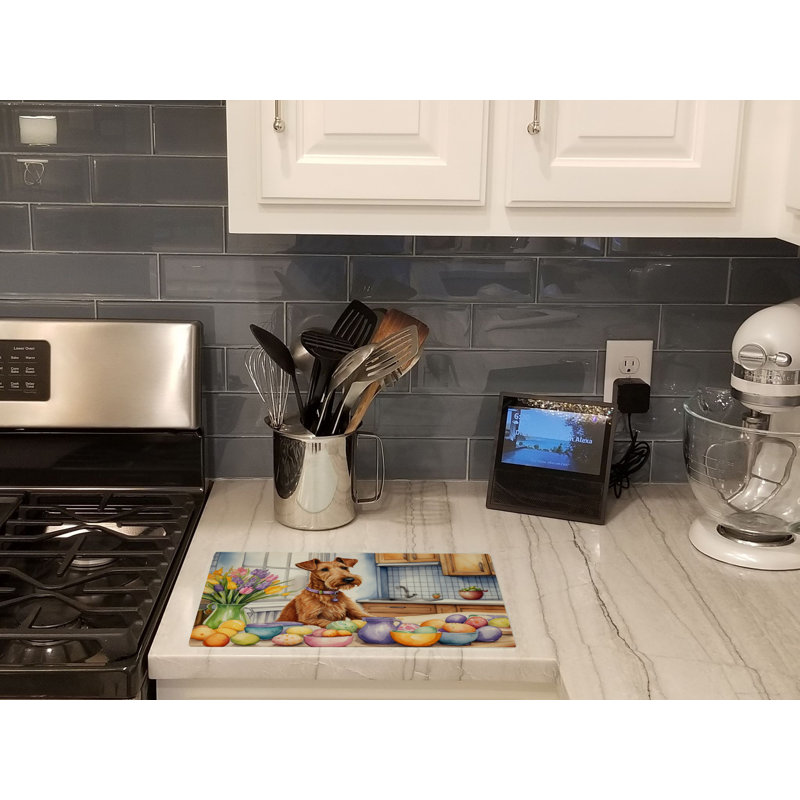 Decorating Easter Irish Terrier Glass Cutting Board