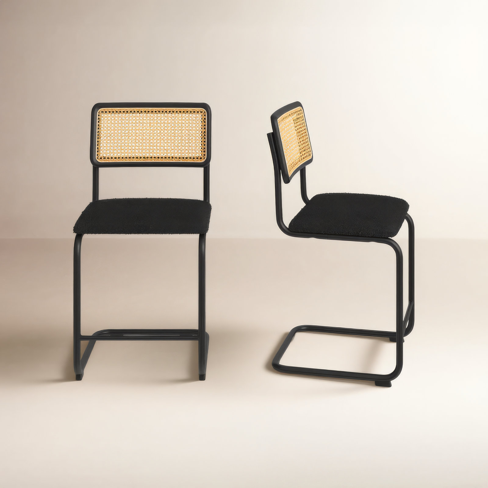 Walsh Boucle Bar & Counter Stool, Counter Stool (24” Seat Height), Black Boucle/ Black Frame