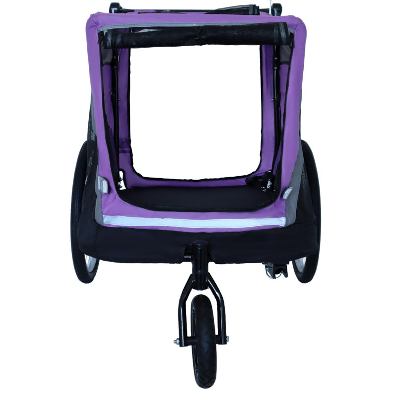 Remorque de vélo 2 en 1 et chariot poussoir pour animaux de compagnie - attache de vélo amovible et poignée de poussée incluse