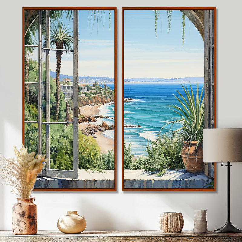 Grande décoration murale bord de mer avec vue tropicale I, H 20 po x l 24 po, Impression encadrée flottante, Brun