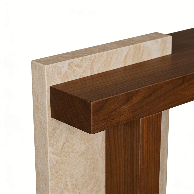 Console Mid-Century moderne, 33.5" H x 47.2" W x 13.8" D, Beige/Brown