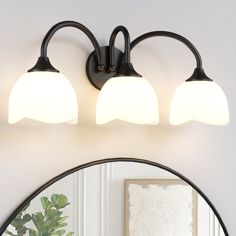 Ailey 3 - Light 23.6"W Dimmable Black Iron ETL Bathroom Vanity Lights with Opal Glass, Matte Black