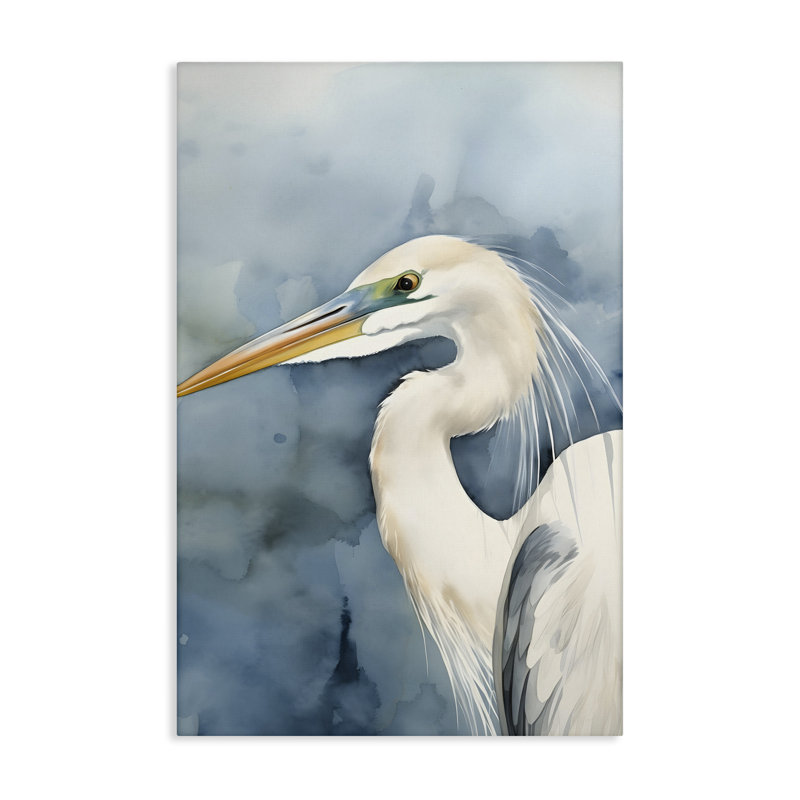 "Beach Bird" sur toile bleue par Petal Prints Design, H 45 po x l 30 po