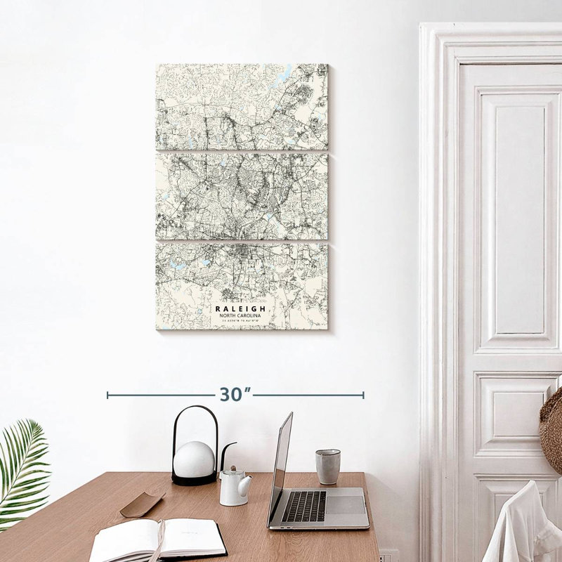 Aliaz White Raleigh Map, 32" H x 20" W