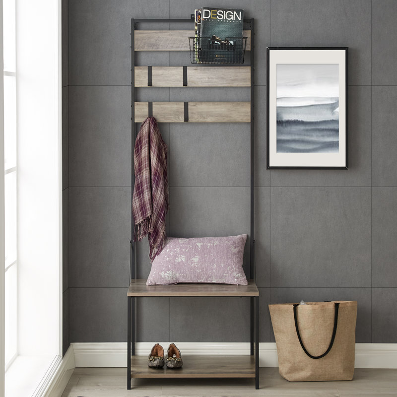 68" Slat Storage Hall Tree, Gray Wash