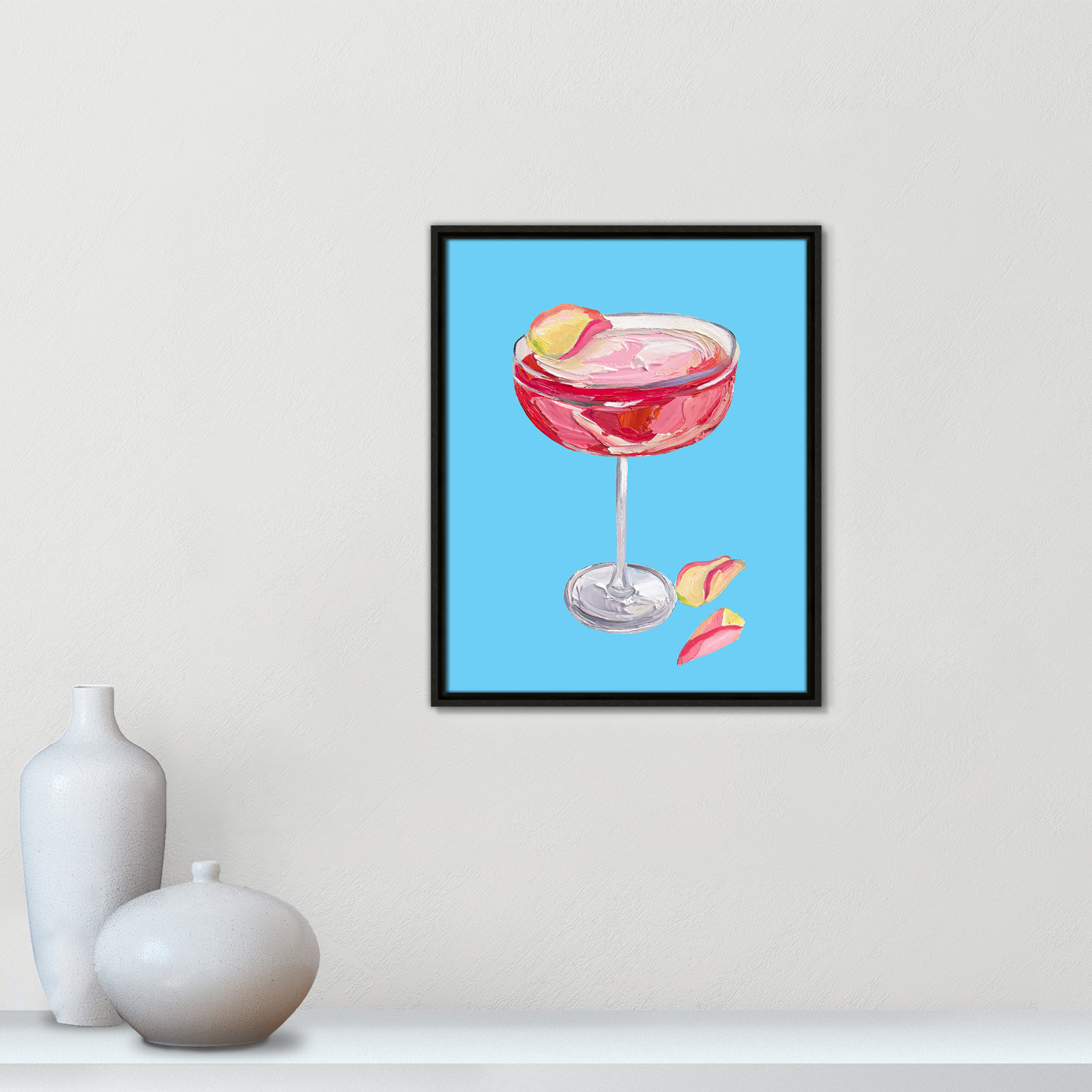 Sparkling Rose Gin Cocktail Print by Straker, 21.5" H x 17.5" W, Espresso Floater