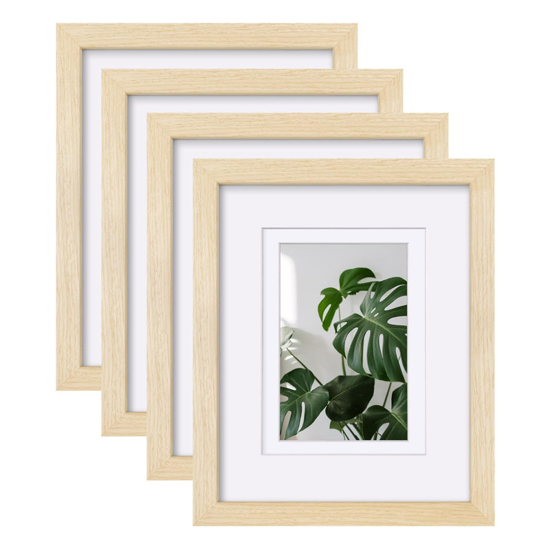 8X10 Picture Frames Made Of Solid Wood With Plexiglass, Display Pictures 4X6/5X7 With Mat Or 8X10 Without Mat Set Of 4 For Tabletop And Wall Mounting, Oak Wood