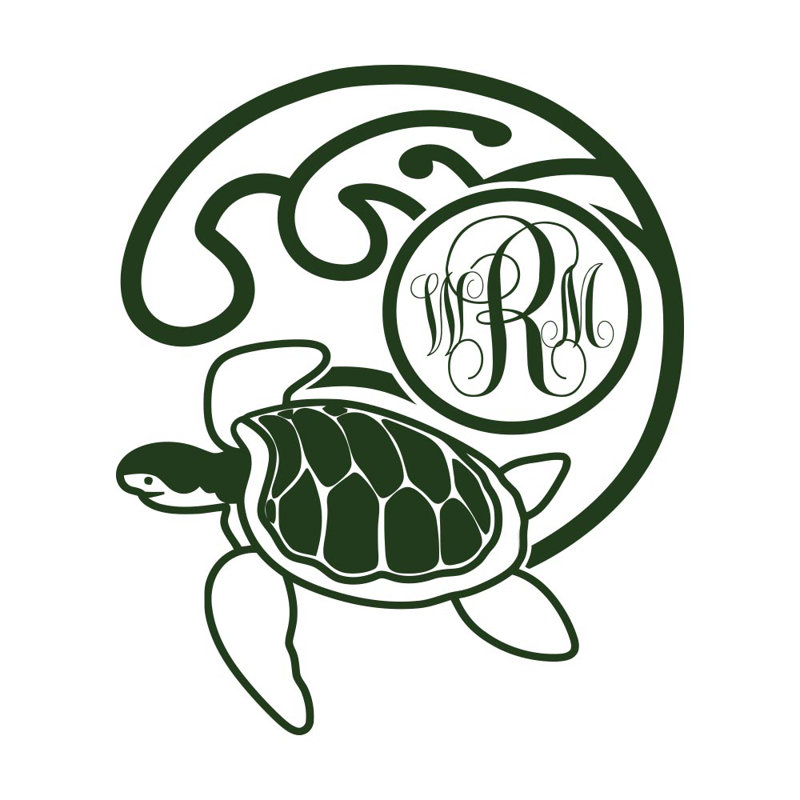 Décalcomanie murale chambre monogramme tortue, Vert, Oui