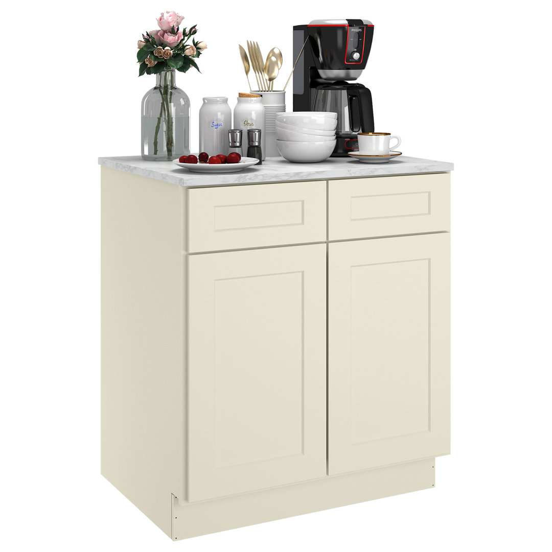 Plywood Ready to Assemble Kitchen Base Cabinets with 2-Drawers and Adjustable Shelf HOMEIBRO Size: 34.5" H x 30" W Finish: Shaker Antique White