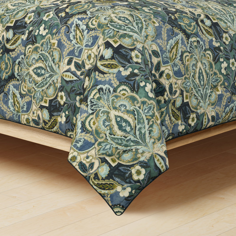Ensemble de couette 3 pièces à motif vitrail - bleu sarcelle, grand lit/queen., Édredon pour grand lit + 2 taies décoratives