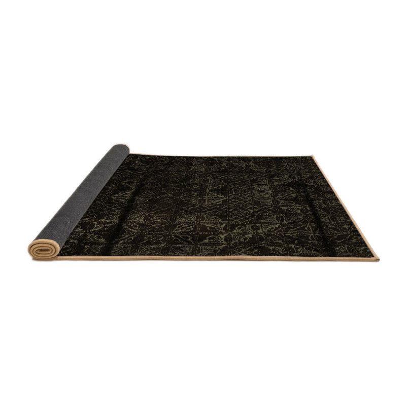 Tapis oriental en laine / polyester tissé à la machine en noir, Carré 6 pi