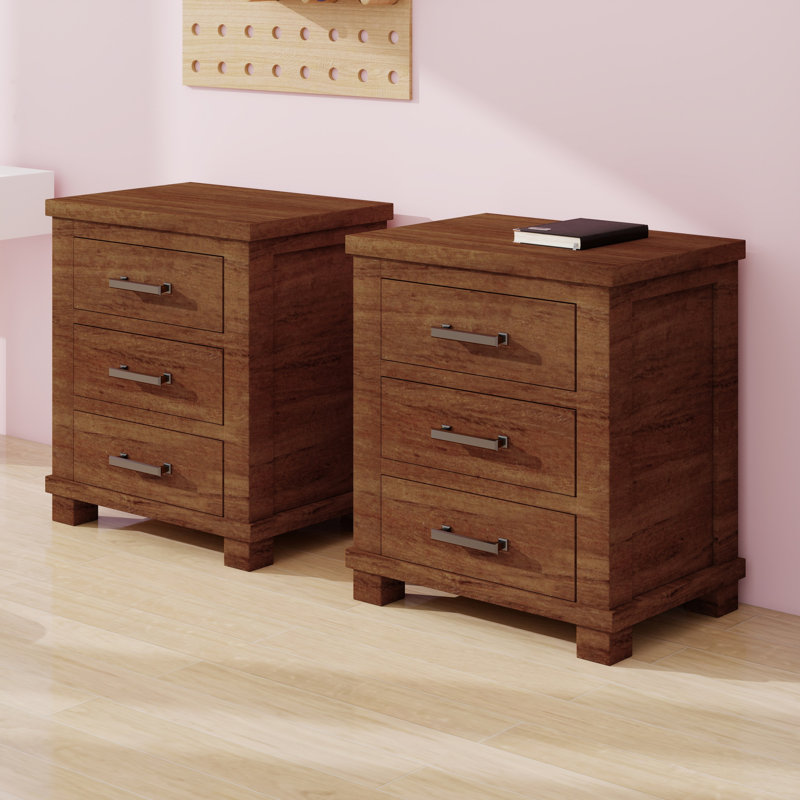 Rustic Drawer Reclaimed Solid Wood Farmhouse Nightstand Set Of Two