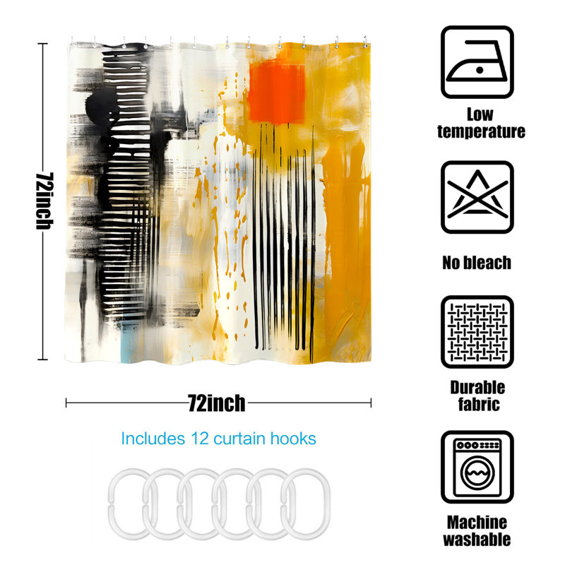 Boho Oil Painting Shower Curtain, Modern Ombre Abstract Marble Texture Bathroom Curtain