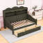 Lit de jour simple en bois avec tiroirs et tablettes de rangement-831883327
