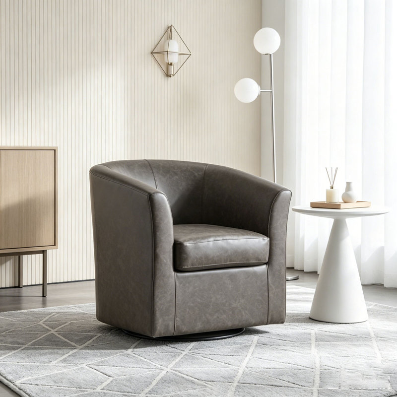 Fauteuil demi-tonneau pivotant en similicuir, Dark Brown