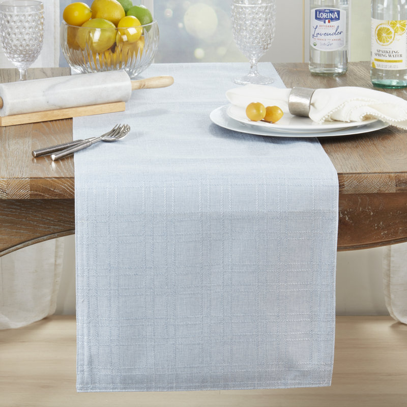 Classic Stitched Plaid Table Runner, Blue, 120" L x 16" W