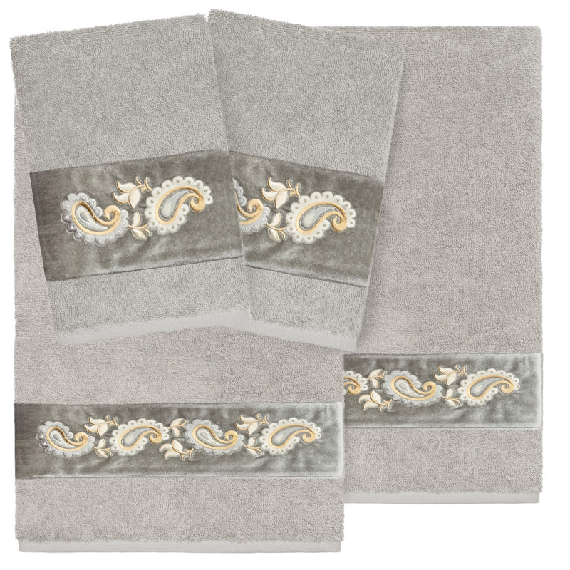  4 Piece 100% Turkish Cotton Towel Set, Light Gray
